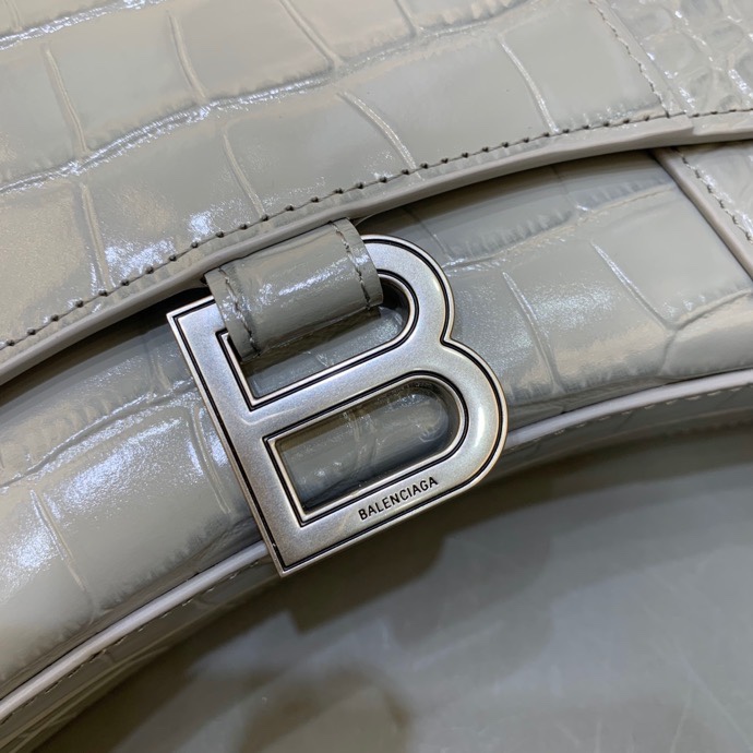 Balenciaga Big Hourglass Wallet With Chain Crocodile Embossed Shoulder Bag Gray